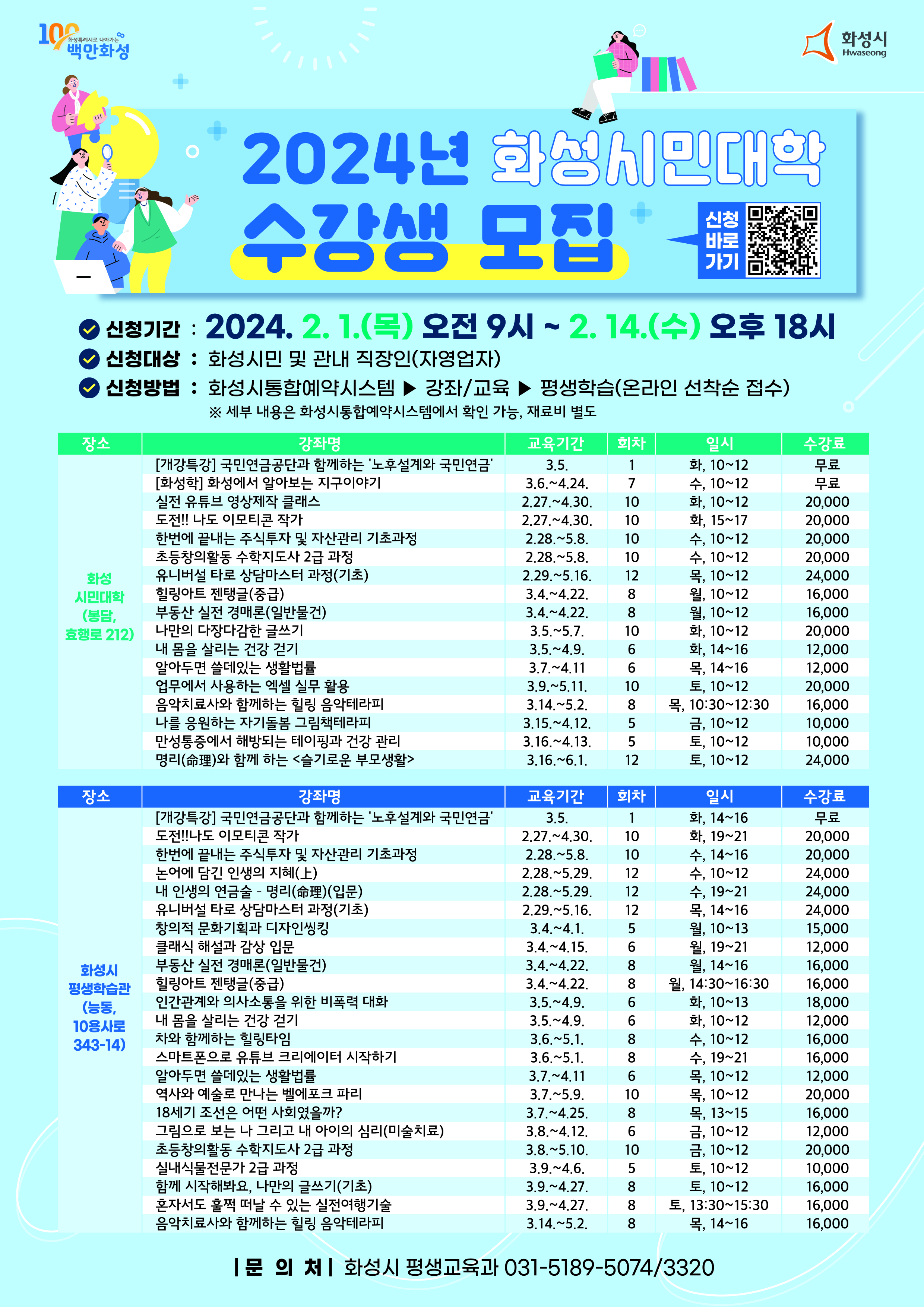 2024년 화성시민대학 1분기 수강생 모집 안내 이미지 1번