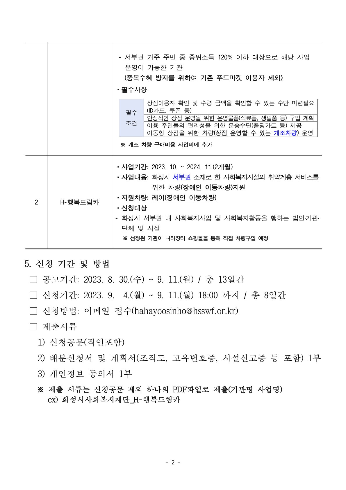 2023년 화성시 사회복지 공모사업(2차 모집) 안내  이미지 2번