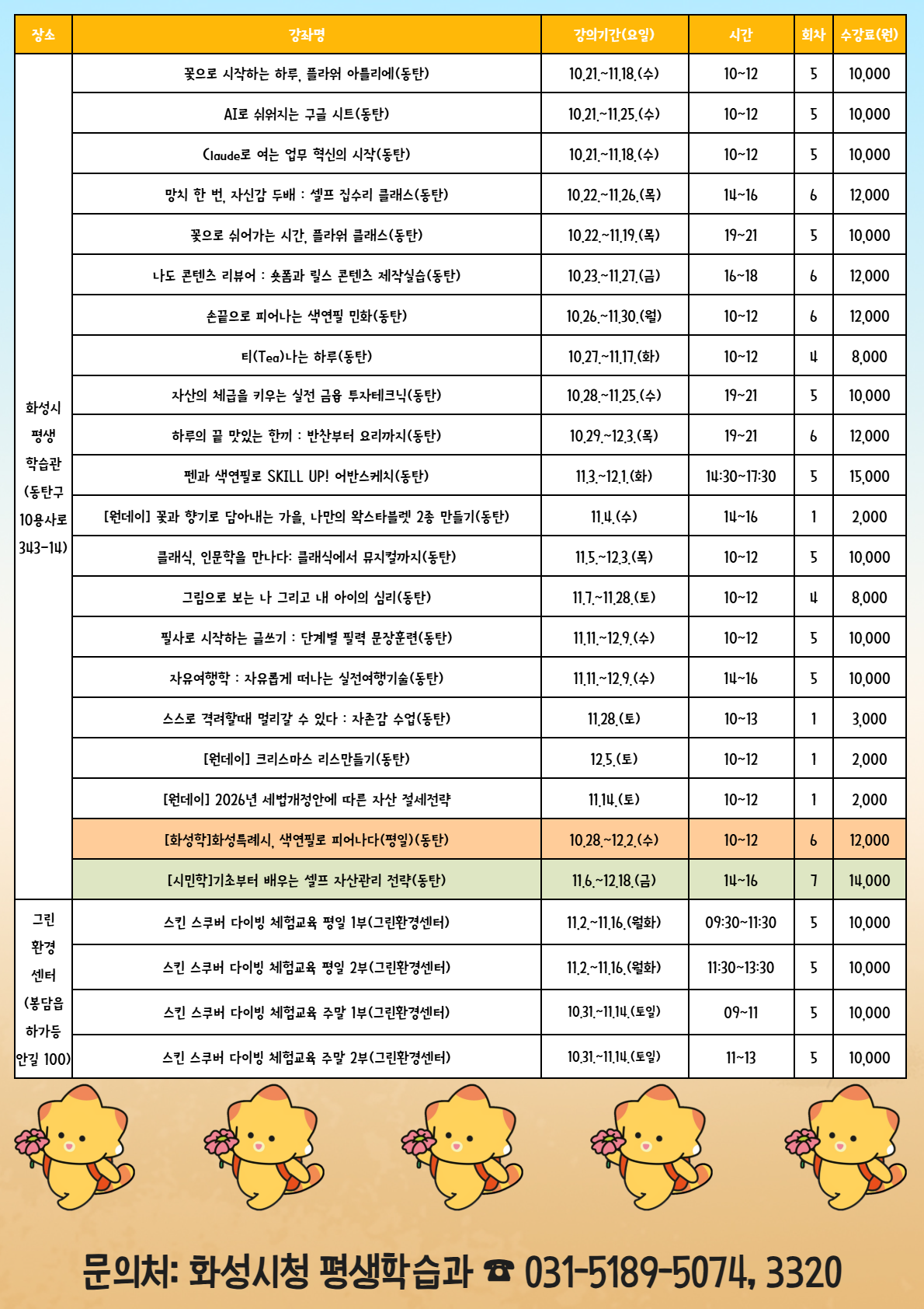 2026년 화성시 하반기 평생학습 프로그램 수강생 모집 안내 이미지 2번