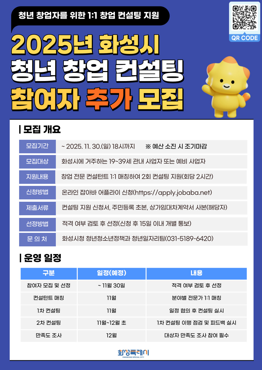2025년 화성시 청년 창업 컨설팅 참여자 추가 모집 이미지 0번