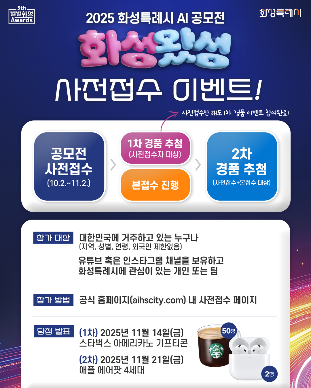 2025 화성특례시 AI 공모전(제5회 별별화성 Awards) 사전이벤트 홍보 이미지 1번