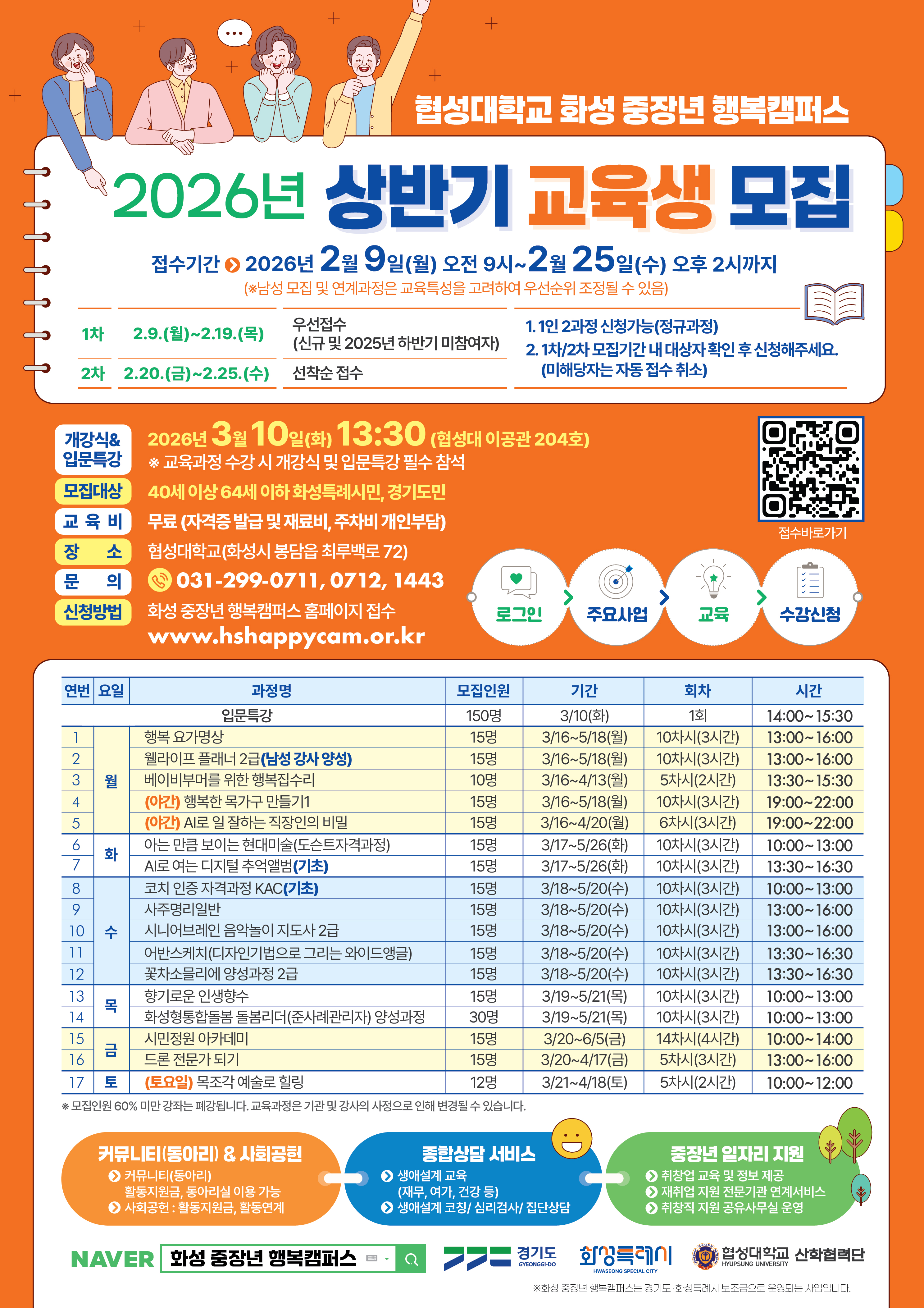 2026년 상반기「화성 중장년 행복캠퍼스」수강생 모집홍보  이미지 0번